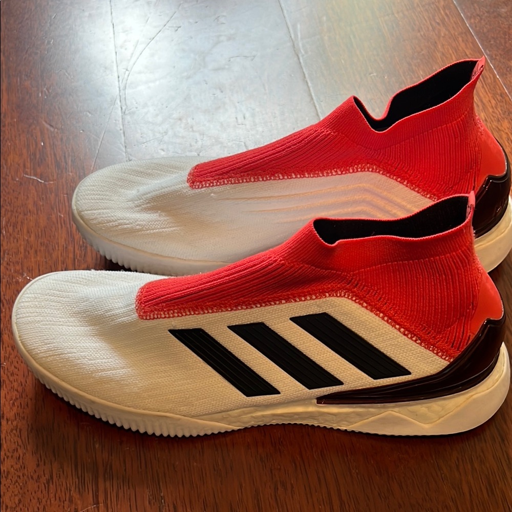 Adidas Red and White Predator Laceless Sneakers